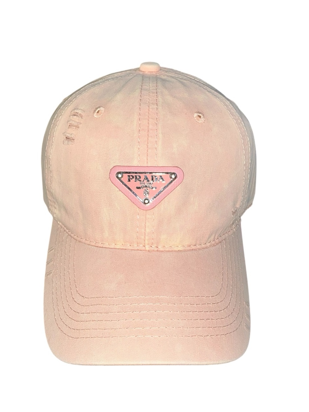 Prada Soft Pink Triangle Logo Baseball Hat